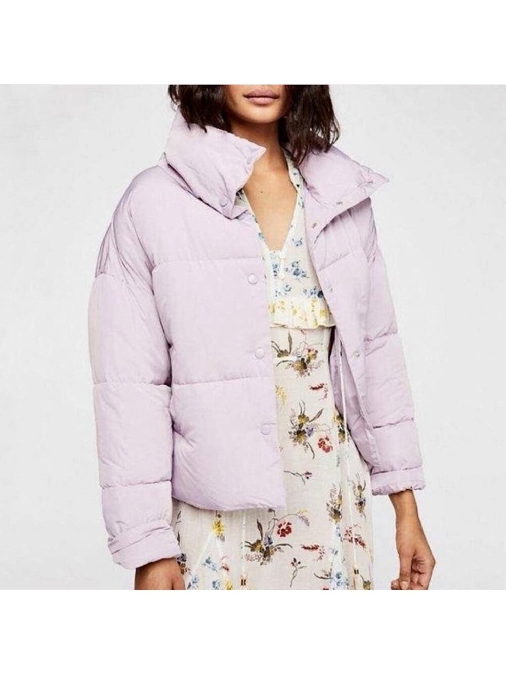 Free People Lilac Purple Weekender Puffer Jacket Quilted Snap Women’s Size Small